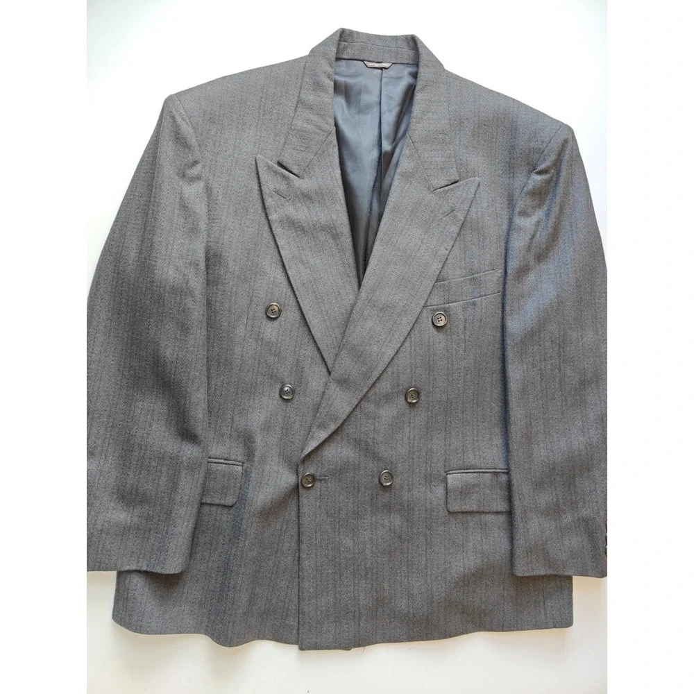 Zegnorelli Mens Wool Blazer Sports Coat 41S Charcoal Double Breasted Vintage